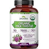 Zazzee USDA Organic Milk Thistle 30:1 Extract, 7500 mg Strength, 90 Vegan Capsules, 80% Silymarin Flavonoids, Healthy Liver Detox & Cleanse Support, 100% Vegetarian, Non-GMO, Made in The USA