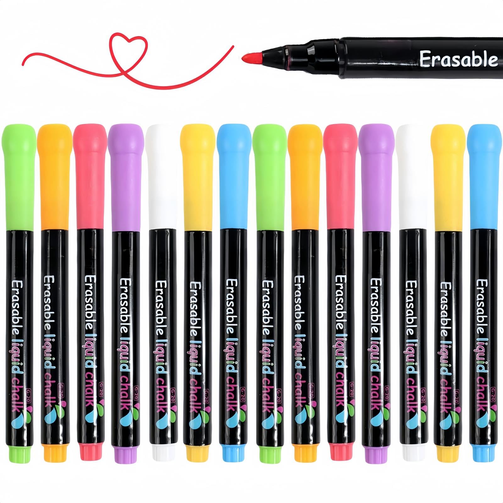 Photo 1 of 14-Color Neon Markers, erasable Liquid Chalk for LED Note Board, Whiteboard, Glass, Porcelain, Fabric – Non-Toxic, Quick-Dry, Safe for Kids, Anti-Choke Caps, Easy Erase
