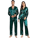 SWOMOG Couples Satin Pajamas Set Womens & Mens Matching Silk Long Sleeve Sleepwear 2 Piece Button Down Pjs Set Lounge Set