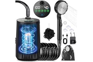 Tipkook Portable Shower for Camping, [10000mAh] 5 Adujustable Speeds, 4 Spray Modes, IPX8 Waterproof Rechargeable Camping Sho