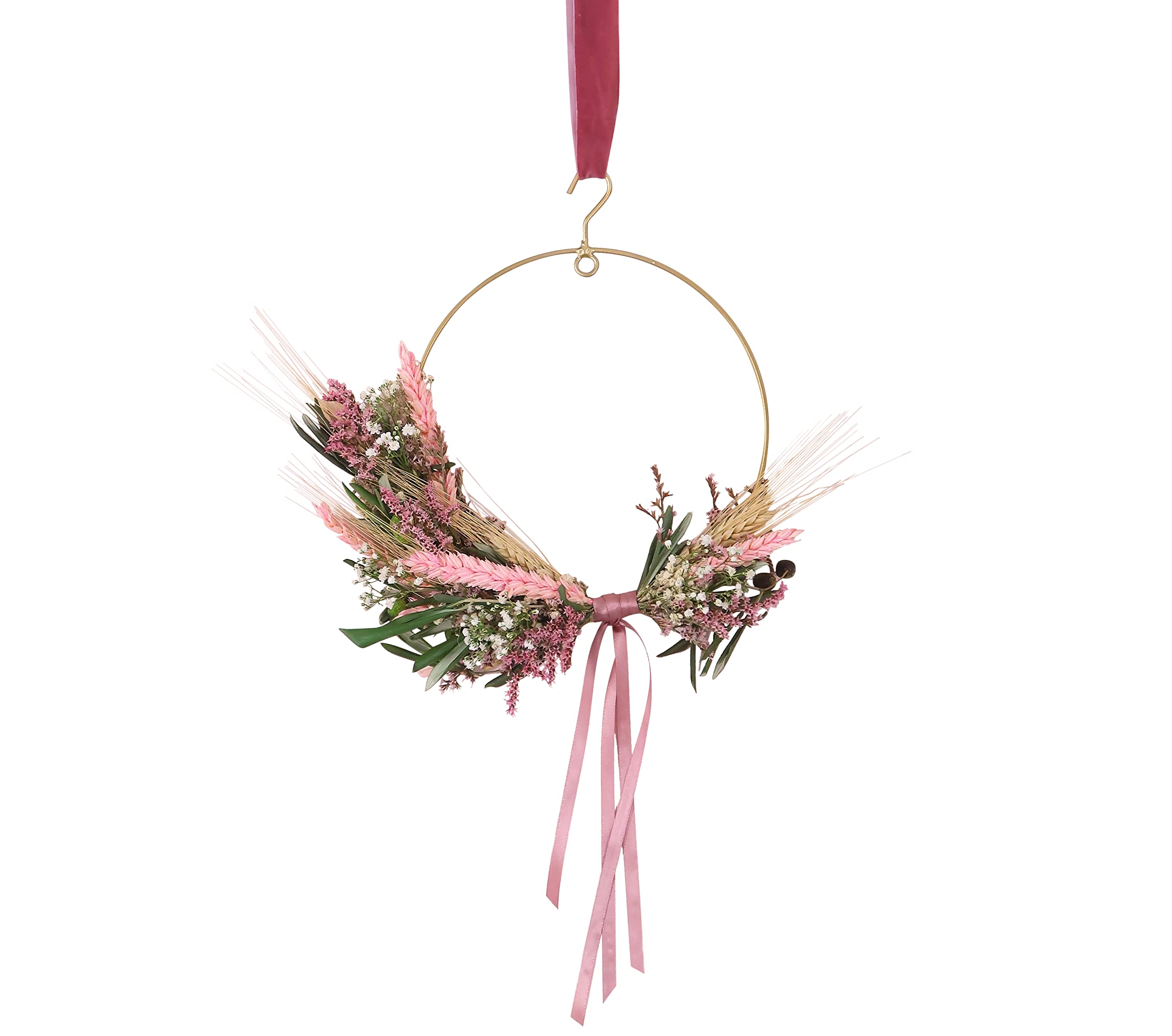 BloomPost BloomRing DIY - Handpicked Dried Flowers with Metal Ring and Satin Ribbon - Pink - Designed by Our Professional Florists - Unique Letterbox Gift (L085)
