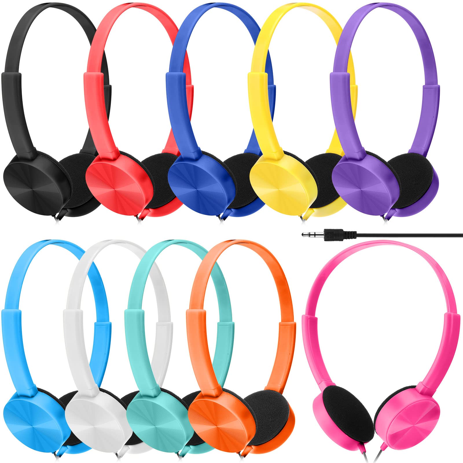 Photo 1 of Fabbay 10 Pack School Headphones Bulk for Students Classroom Headsets Adjustable on Ear Headphones with Microphone, Colorful Wired Earphones for Libraries, Computer Lab, Testing Centers