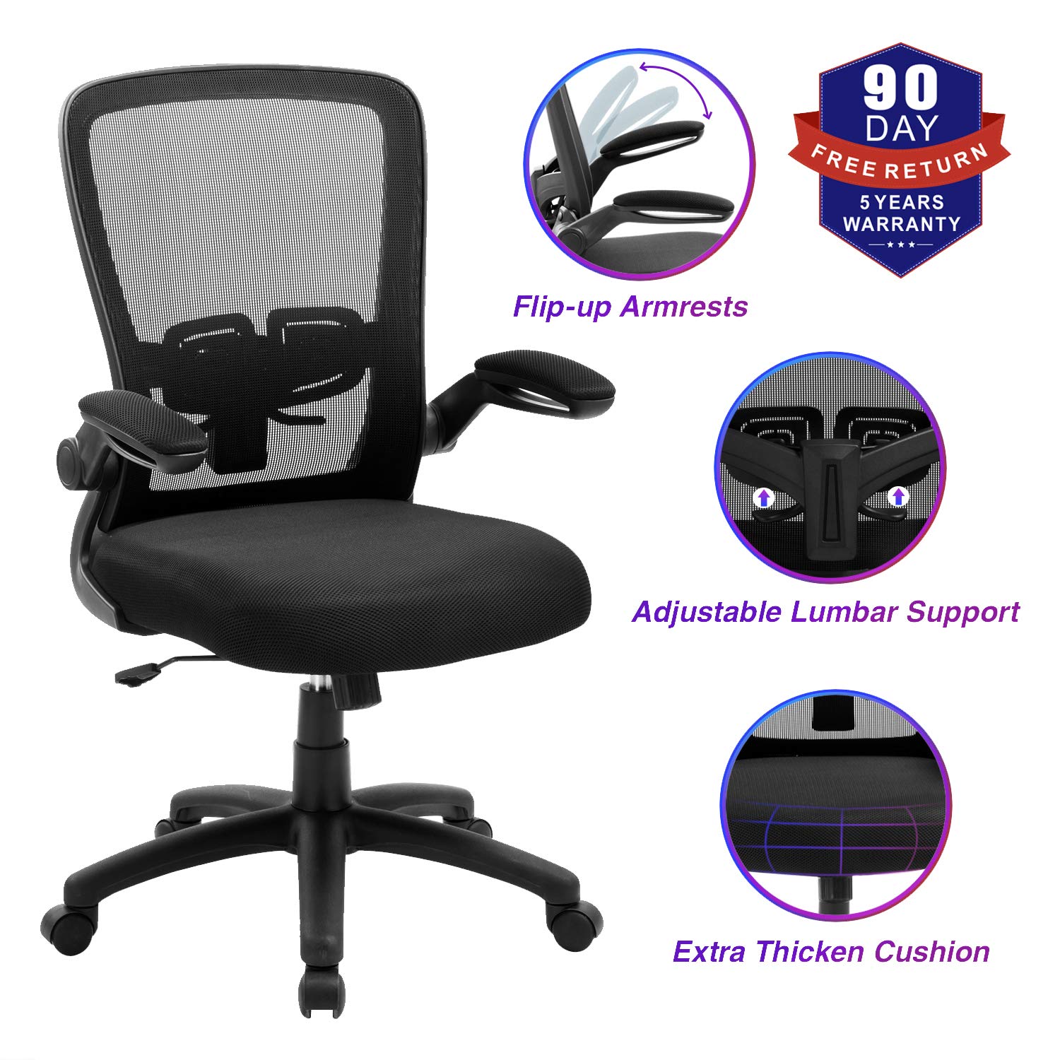 Office Chair, ZLHECTO Ergonomic Desk Chair with Adjustable Height and