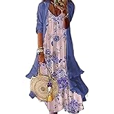 Women's Boho Floral Two-Piece Set Wedding Guest Maxi Dress Summer Cocktail Formal Dress with Chiffon Jacket