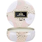 Voluspa Santal Vanille, 3 Wick Tin Candle, 12 oz, 40 Hour Burn Time, Coconut Wax for Clean Burning, Handcrafted in the USA