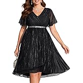 Pinup Fashion Women Plus Size Cocktail Dress - Formal Wedding Guest High Low Pleated Wrap V Neck Dresses 2025