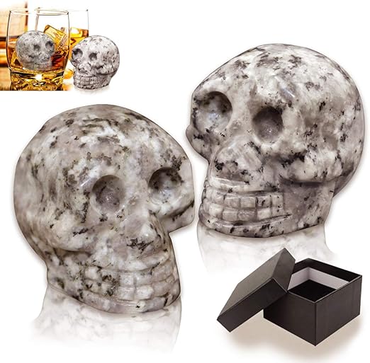 Amazon Com Palksky Whiskey Stones Hand Carved Skull Bone Chill Rocks Whiskey Stones For Whiske 100 Natural Pure Granite For Whiskey Scotch Vodka Beverage Chilling Stones Set Of 2 Kitchen Dining