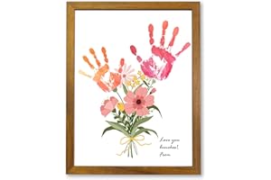 TwoDays Flower Bouquet Handprint Art Craft DIY Kit, Unique Gifts for Mom from Daughter or Son for Mother's Day Birthday Christmas, Gift for Grandma. (Floral-1, Brown)