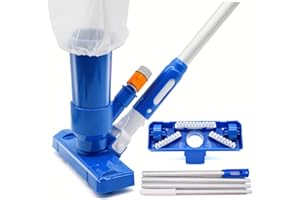 SPINLALA Handheld Pool Vacuum Above Ground - Portable Swimming Pool Jet Cleaner, Pool Leaf Vacuum Cleaning Kit W/Brush with 4 Section Poles of 63", Small Jet Vac Vacuum for Underwater, Spas, Ponds