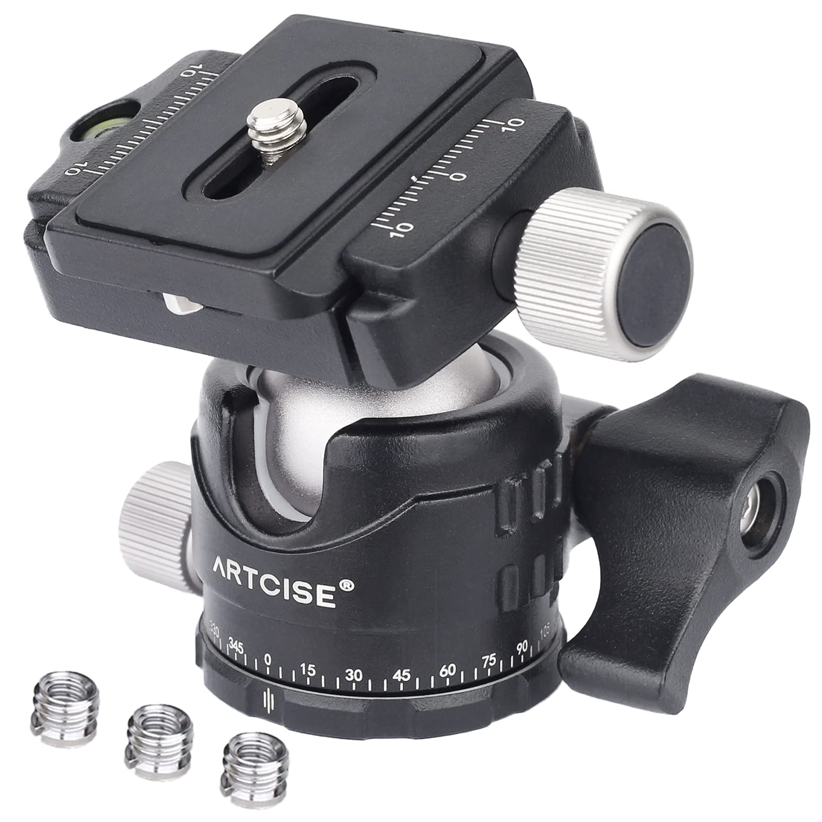 Low Profile Tripod Head,ARTCISE EB30S 30MM Ball Diameter mini All metal ball head with 1/4" Quick Release Plates 3pcs 1/4" to 3/8" Convert Screw for Camera,DSLR,Camcorder.Max Load 22lbs /10kg