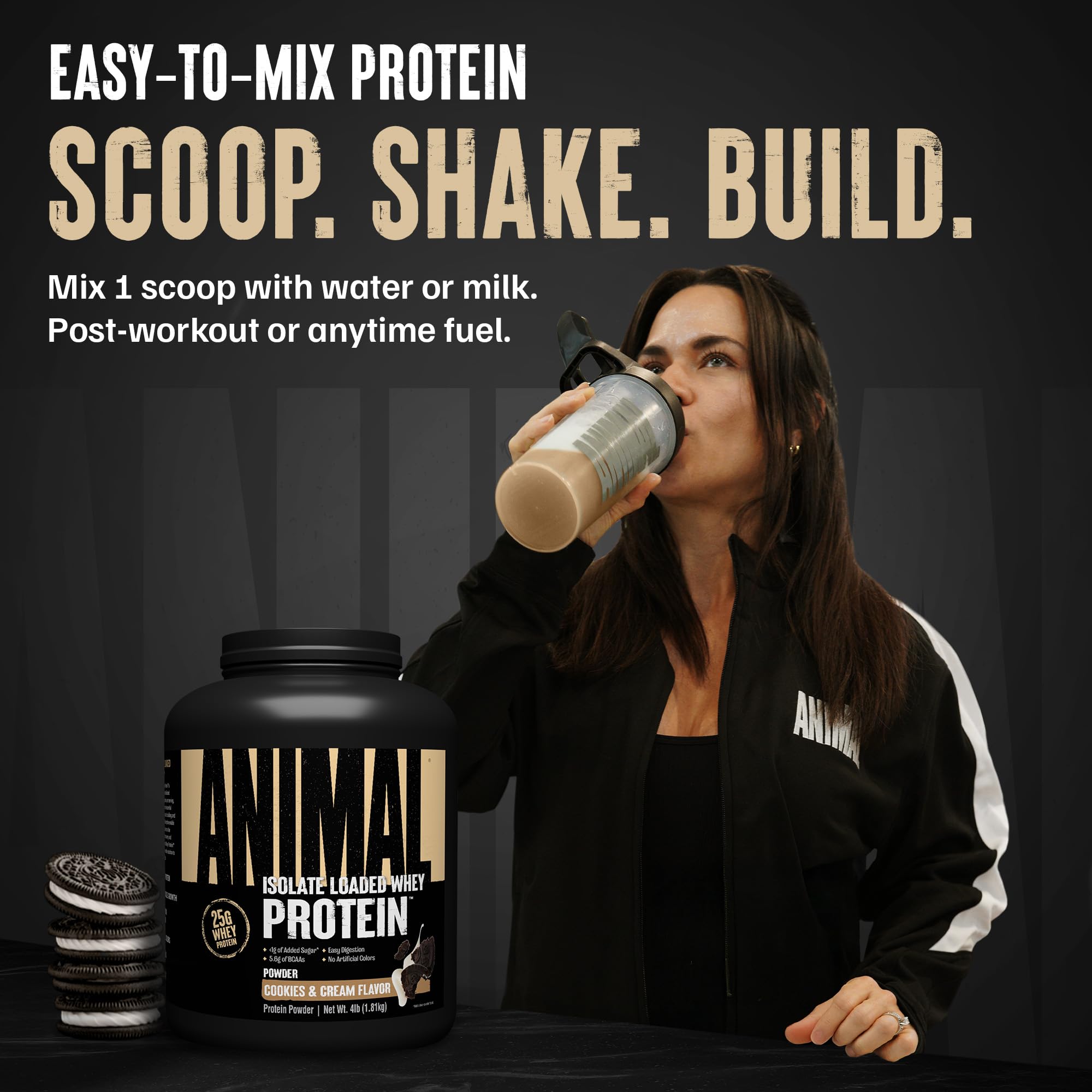 Animal Whey Isolate Protein Powder - Loaded for Pre & Post Workout Muscle Builder and Recovery with Digestive Enzymes for Men & Women - 25g Protein, Great Taste, Low Sugar - Cookies & Cream 4 lbs