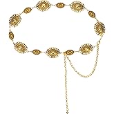 WAYLIT Western-Concho-Belt-Women Cowgirl-Metal-Belts Boho Silver Vintage Turquoise Chain Belt for Dress Jeans