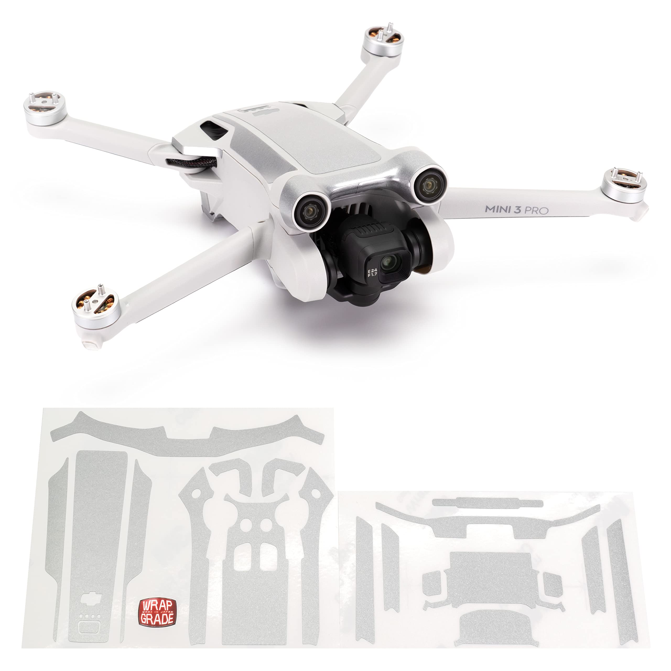 WRAPGRADE Skin Stickers compatible with DJI Mini 3 Pro | Accent Color (AIRFORCE SILVER) — image 1
