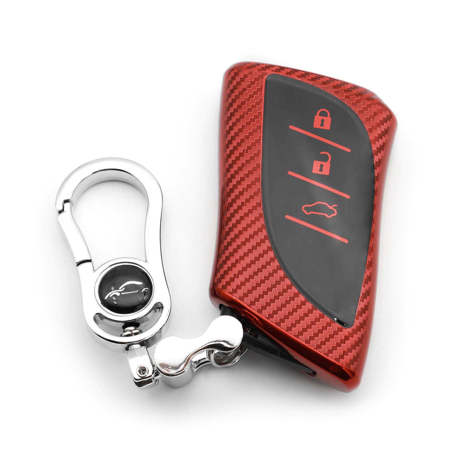 M.JVisun Soft Carbon Fiber Finish Car Key Fob Cover For Lexus ES200 ES250 ES260 ES300h ES350 GX460 LC500 LC500h LS350 LS500 LS500h LX600 NX300h UX200 UX250h UX260h TPU Case With Keychain - Red