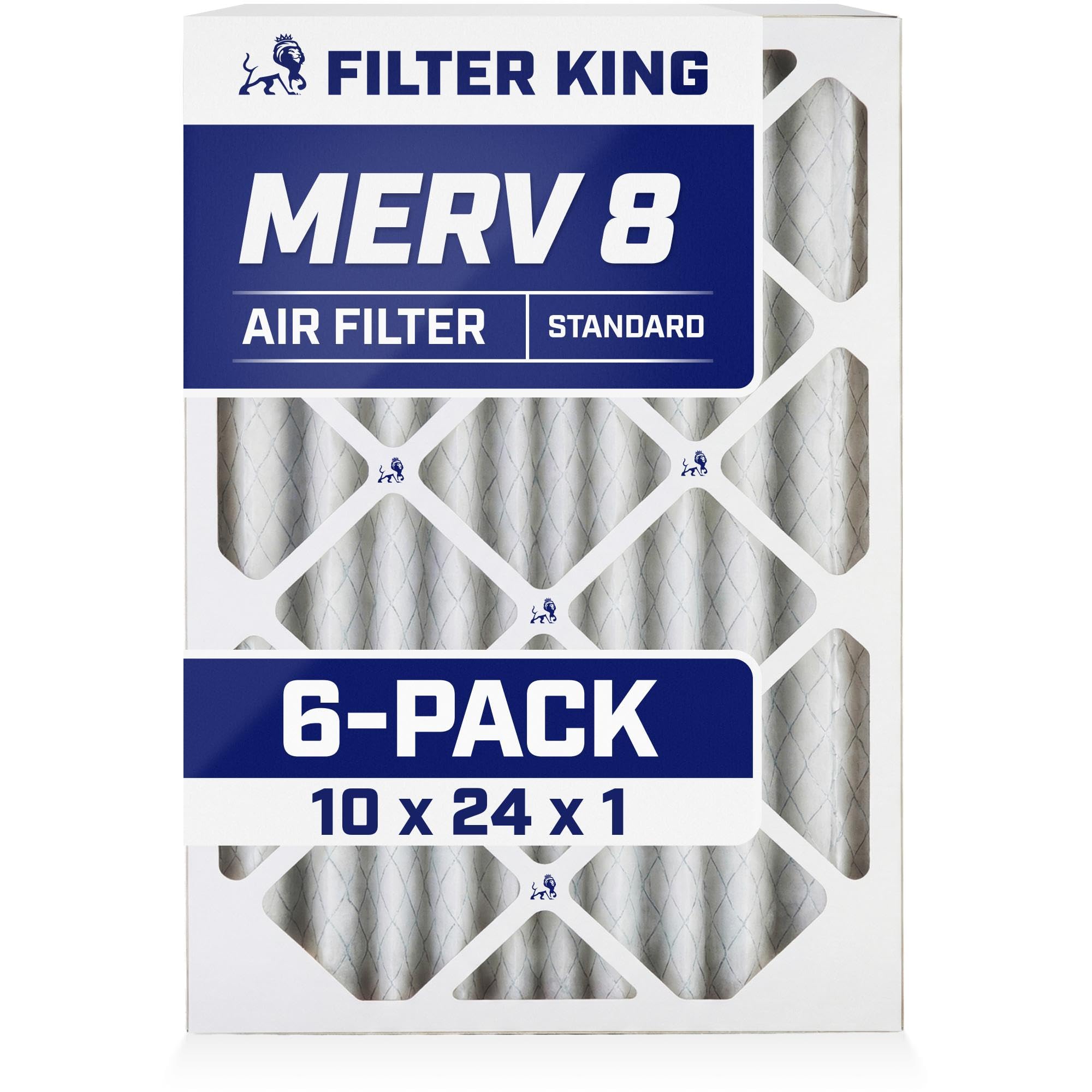 Filter King 10x24x1 Air Filter | 6-PACK | MERV 8 HVAC Pleated A/C Furnace Filters | MADE IN USA | Actual Size: 9.5 x 23.5 x .75" Image