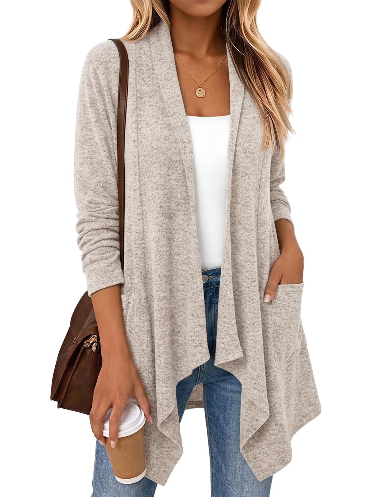 LILLUSORY Lightweight Cardigans for Women 2026 Fall Fashion Outfits Clothes | Draped Open Front Long Cardigan with Pockets, Business Casual Travel Outfits, Soft& Cozy Dressy Casual Office Work Clothes
