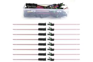 Amliber 8 Kits 2 Pin Weather Pack Connectors Kit 22-14 AWG Waterproof Automotive Electrical Connectors Wire Harness Connectors with 16AWG Wire