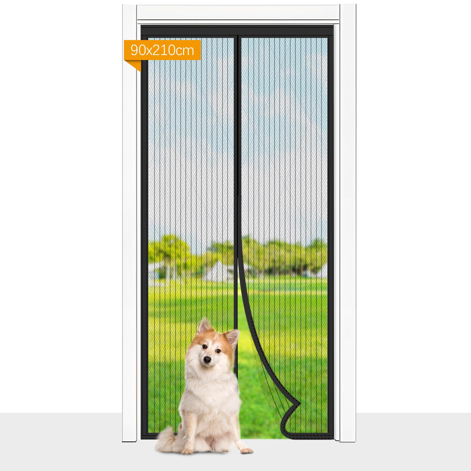 Magnetic Fly Screen Door, Cloudgree Fly Insect Screen Door Screen Mesh Curtain with Powerful Magnets and Full Frame Hook&Loop, Insect Protection Door No Gap, Keep Bugs Out Lets Fresh Air in(90x210cm)