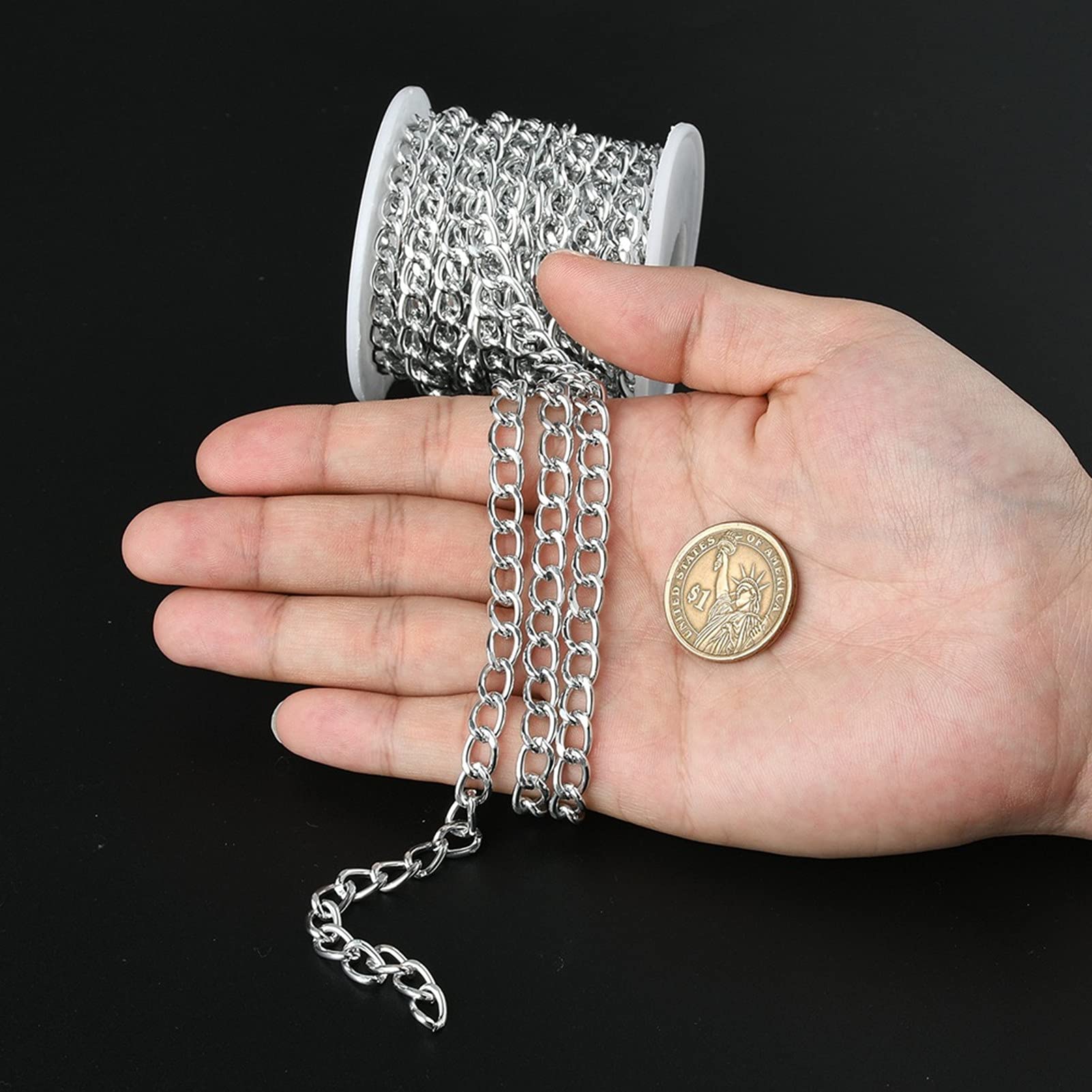 16.4 Feet Aluminum Curb Chains 10x6.5x1.8mm Twisted Links Cross Cable Chains Silver Plated with Spool for Pendant Necklace Jewelry Making, 10x6.5x1.8mm-Silver