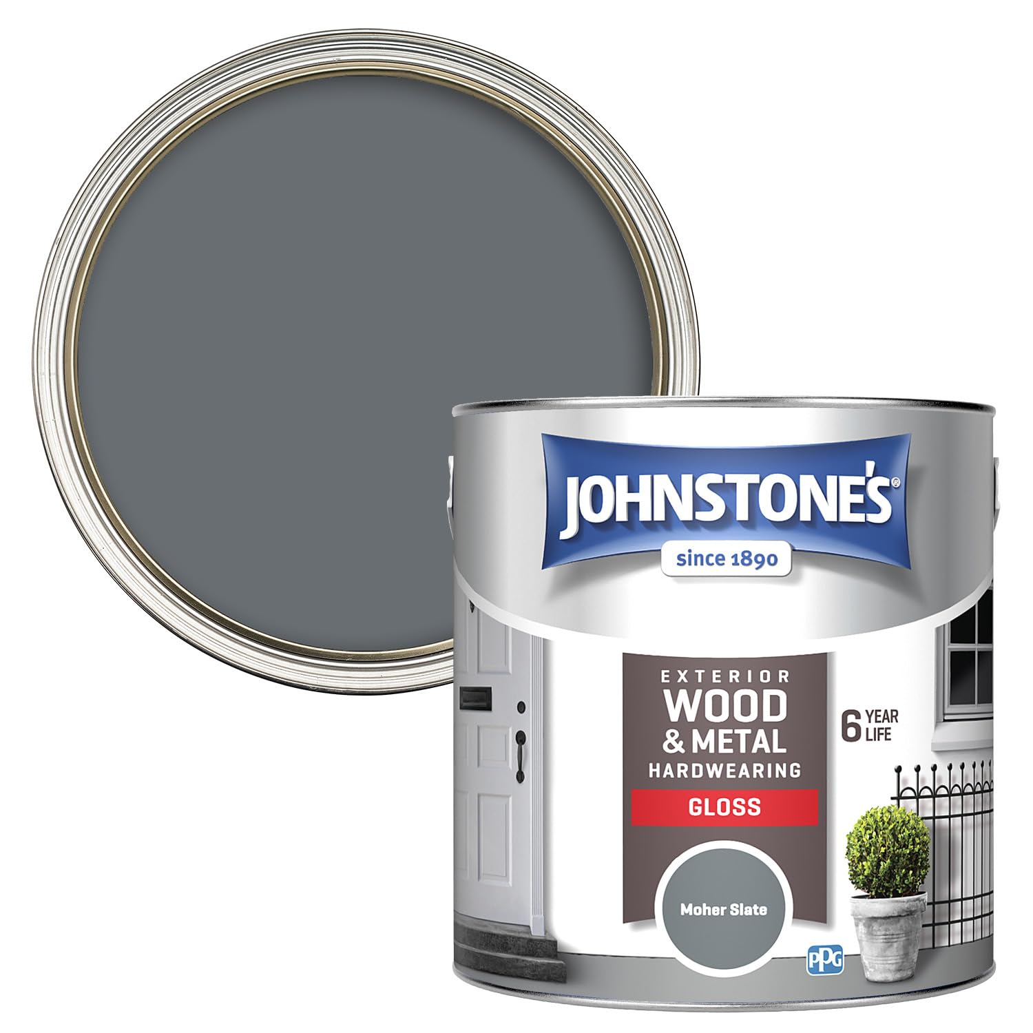 Johnstone's Exterior Hardwearing Gloss, Moher Slate, 36m2 Coverage per Tin, 2.5L