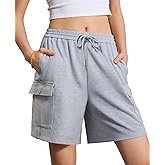 IVIR Women's Bermuda Shorts Sweat Shorts Knee Length Comfy Cotton Long Shorts with 4 Pockets for Summer Casual Hiking