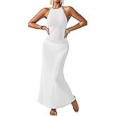 BreathSunny Womens Crochet Knit Slim Fit Beach Midi Wrap Dress Summer 2025 Sexy Halter Backless Slit Bathing Suit Cover Up