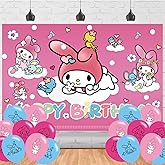 My Melody Birthday Party Backdrop & Decoration - Pink Themed Happy Birthday Banner, 5x3ft