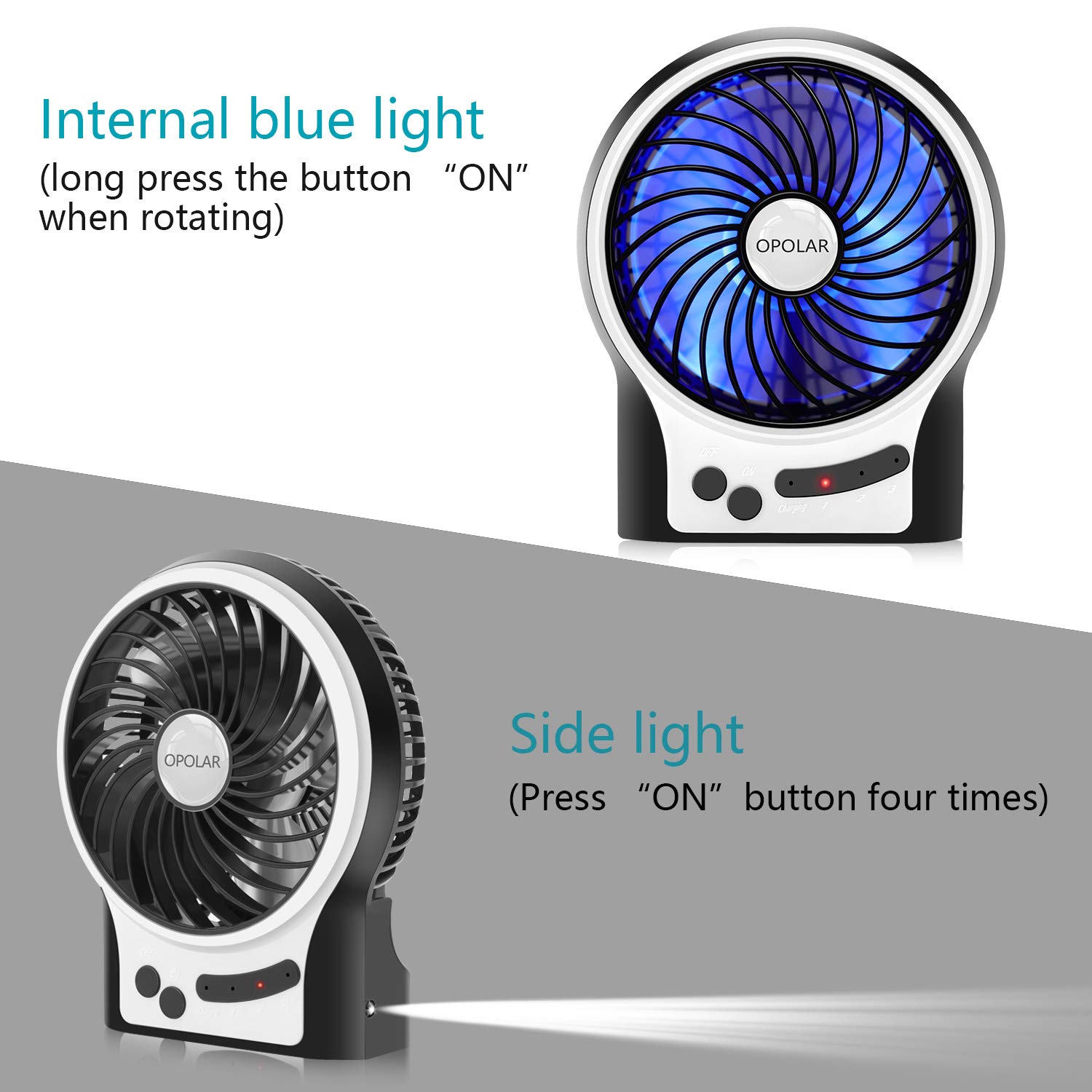 Portable Personal Handheld Fan 3 13 Working Hours Quiet Desk Fan For Boating 3 Speeds Travel 4 Opolar Two Pack Battery Operated Usb Rechargeable Fan Enhanced Wind With Internal And Side Light Usb Fans
