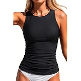 Daci Tankini Tops for Women Tummy Control Swim Top Only | High Neck, Ruched Front, Full Coverage, Removable Pads, No Bottom, Soft Stretch Fabric, Fully Lined, Beach and Water Sports
