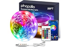 phopollo Led Strip Light, 25ft led Light Strips with Remote & App,Music Sync Mode with Mic, Smart Flexible 24V Led Lights for Bedroom Ceiling, Party,Stairs,USB Powered