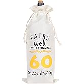 EVRWO 60th Birthday Gift Bag Ideas for Men Women, 60 Years Old Birthday Party Decoration Wine Bag Gifts, Pairs Well with Turning 60, 1965 Wine Bags, Happy 60th Birthday Decor