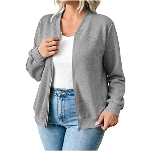 SCRRMZO Women BomberJacket Long Sleeve Zip Up Coat Trendy Work Clothes With Pockets