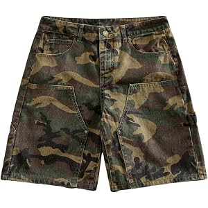 WDIRARA Men's Camo Cargo Denim Shorts Streetwear Jean Shorts with Pockets
