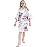 MORFORU Girls Kids Daffodils Silky Satin Kimono Robe for Wedding Spa Party, Short