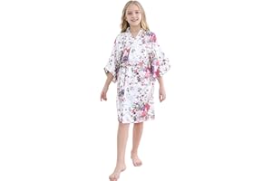MORFORU Girls Kids Daffodils Silky Satin Kimono Robe for Wedding Spa Party, Short