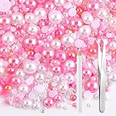 NACHLYNN 60g Mix Pearls and Half Round Rhinestones for Crafts Flatback Rhinestones Mixed Size 3mm-10mm Flatback Pearls for DIY Nail Art Shoes Apparel Tumblers Mugs (Pink White)
