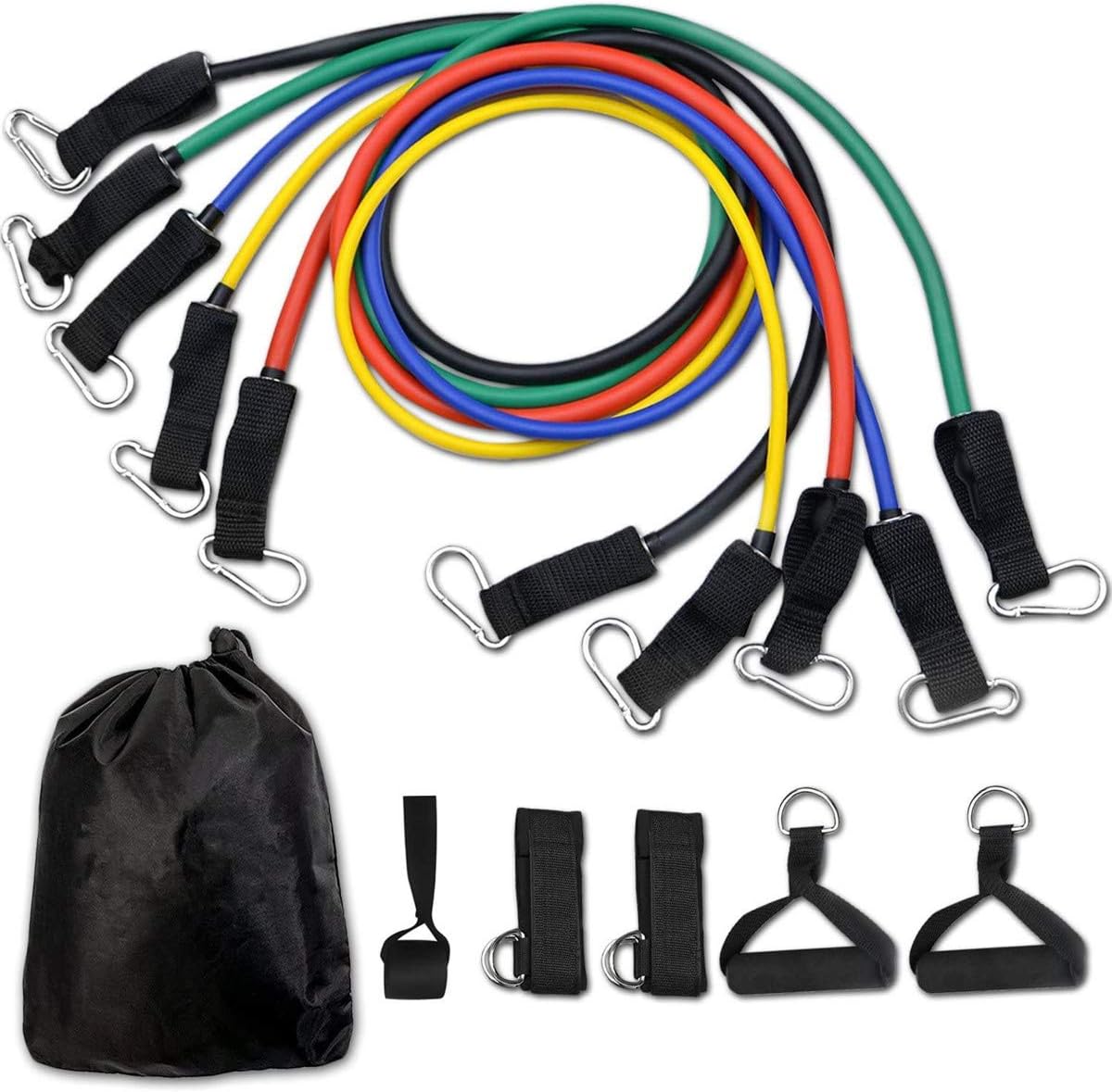 HardcoreMiniGym COOLGIRL Resistance Bands,11 Pieces Exercise Elastic Bands Set, 10lbs To 30lbs Resistance Tubes Heavy Duty Protective Nylon Sleeves Anti-Snap Fitness