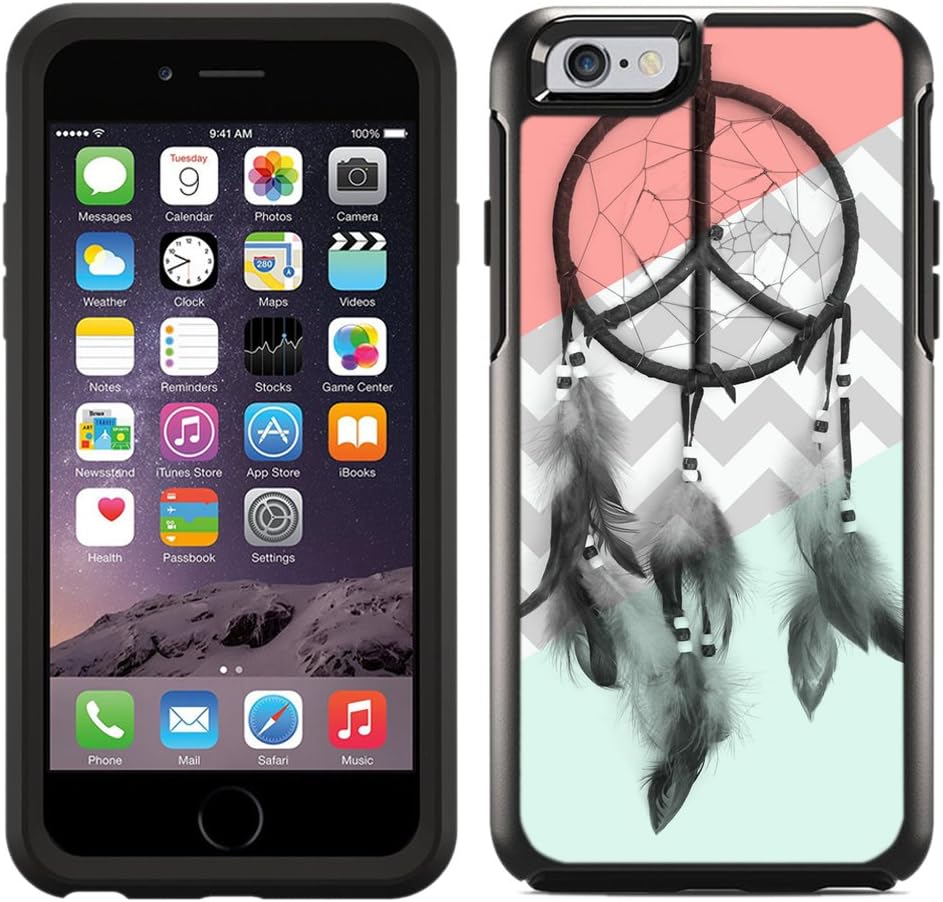 Teleskins Protective Designer Vinyl Skin Decals/Stickers Compatible with Otterbox Symmetry iPhone 6 Plus / 6S Plus Case - Dreamcatcher Mint Coral Grey Chevron Design Patterns - only Skins