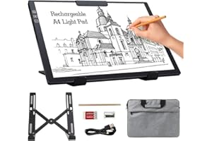 ZOCELIGHT Rechargeable A4 Light Pad with Carry Bag & Stand,Ultra Thin Light Table with Clip,6 Levels of Brightness Light Box for tracing,Diamond Painting.led Light Board for Artists,Drawing,Sketching,Animation