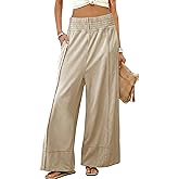 Tanming Womens Wide Leg Pants Cotton Stretchy High Waisted Palazzo Pants Daily Workout Wear Lounge Sweatpants with Pockets