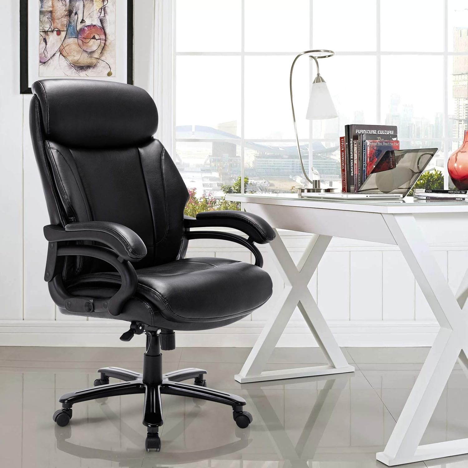 STARSPACE High Back Big & Tall 400lb Bonded Leather Office Chair Large Executive Desk Computer Swivel Chair - Heavy Duty Metal Base, Adjustable Tilt Angle, Ergonomic Design for Lumbar Support: Office Products