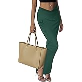 LYANER Women's High Waist Ruched Split Solid Pencil Long Maxi Skirt with Flap Pockets