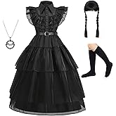 Foierp Gothic Princess Dress for Girls Black Party Costume Dress with Accessories, Halloween Birthday Formal Wear (Age 3-12)
