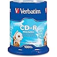 Verbatim CD-R Blank Discs 700MB 80 Minutes 52x Recordable Disc for Data and Music with Blank White Surface - 100 Pack Spindle