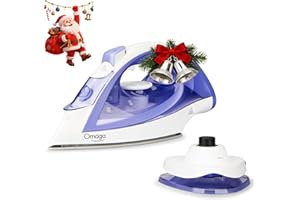 OMAIGA Cordless Iron for Clothes, 1550W 2-In-1 Cordless/Corded Steam Iron Rapid Heating, Ceramic Soleplate, 3-Way Auto-Off, Self-Cleaning, 12.85oz Water Tank Ironing Clothes for Home, Purple