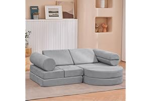 jela Kids Couch 14PCS Luxury, Floor Sofa Modular Furniture for Adults, Playhouse Play Set for Toddlers Babies, Foam Play Couch (Moonlight Grey, 57"x28"x18")