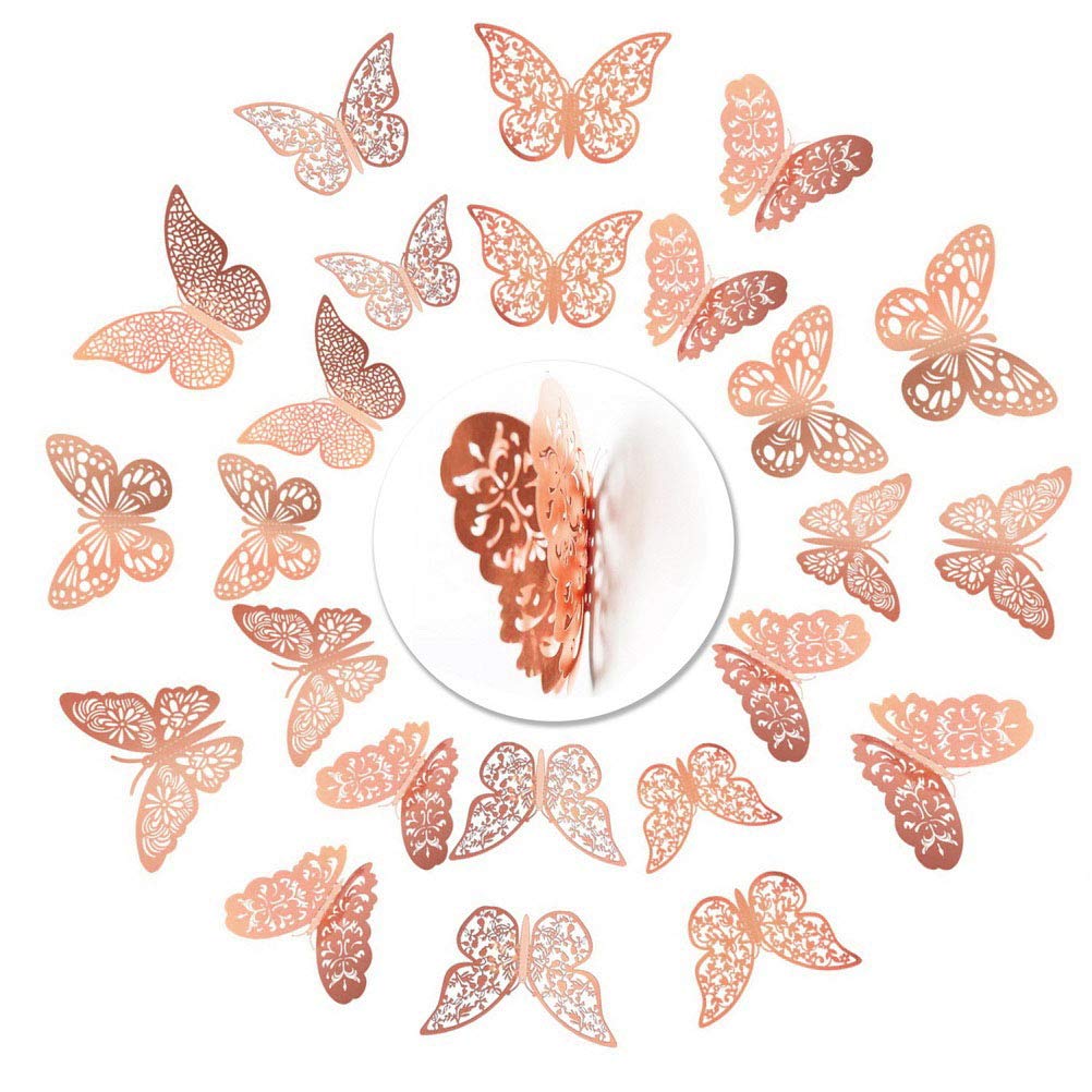 Download Nuoshen 36 Pcs Butterfly Wall Stickers Rose Gold 3d Butterfly Wall Stickers Diy Art Decor 3d Wall Decals For Home Bathroom Party Decoration Buy Online In Saint Vincent And The Grenadines At
