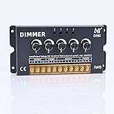TOPAI Five Knob LED Strip Dimmer, Independent 5 Channel Control, PWM Dimming Controller, Output DC 12V-24V Max 50A, Brightness Adjuster for Single Color LED Lights