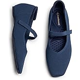 Cusolemore Mary Jane Flat Shoes for Women with Arch Support and Concealed Low Wedge Heel, Comfortable Women Square Toe Ballet Flats Knit Dress Shoes