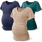 Rnxrbb Long Enough Maternity Shirts Short Sleeve Summer Pregnancy Tops& Tees Clothes V Neck Casual Outfits for Women 3 Pack